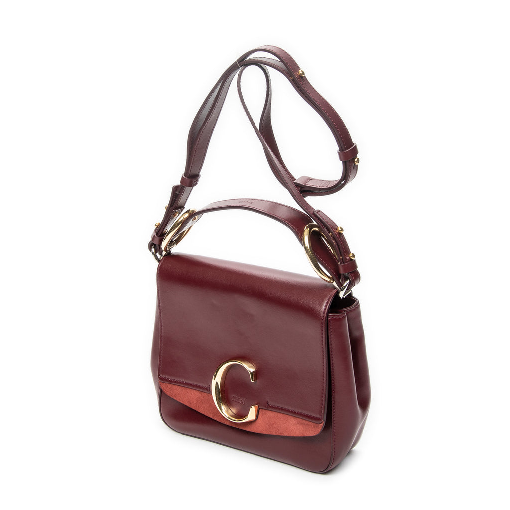 Shoulder Bag Mini C Crossbody Burgundy Smooth Calfskin Leather