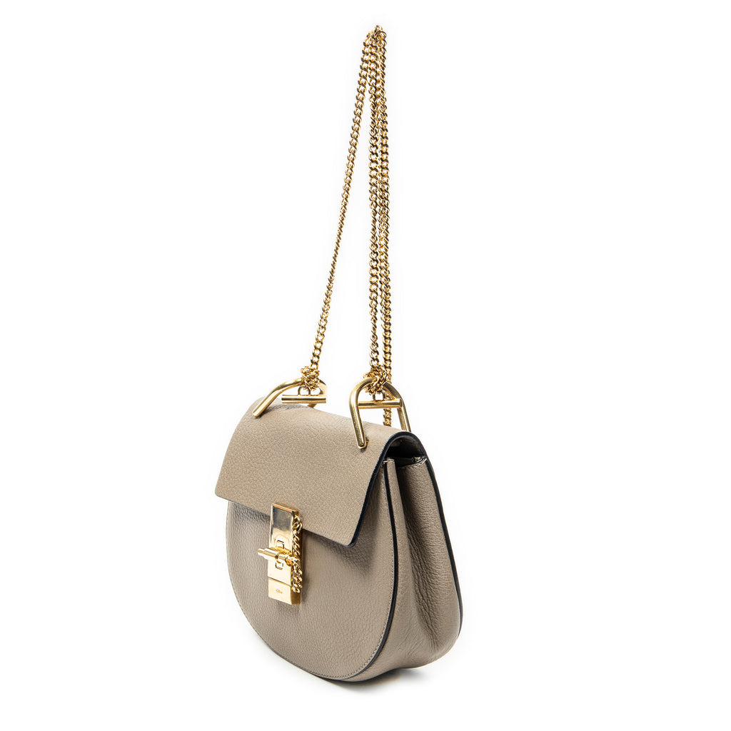 Shoulder Bag Mini Drew Taupe Goatskin Leather