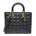 Sac à bandoulière Lady Dior grand modèle zippé en cuir d'agneau Cannage noir