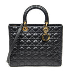Sac à bandoulière Lady Dior grand modèle zippé en cuir d'agneau Cannage noir