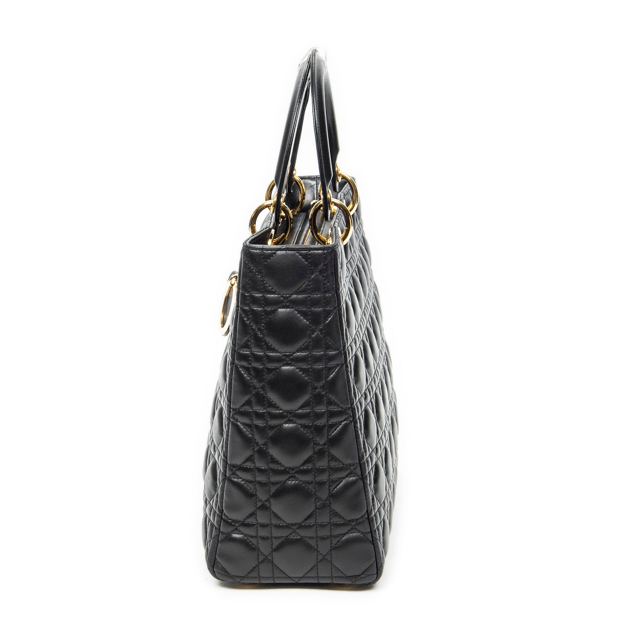 Sac à bandoulière Lady Dior grand modèle zippé en cuir d'agneau Cannage noir