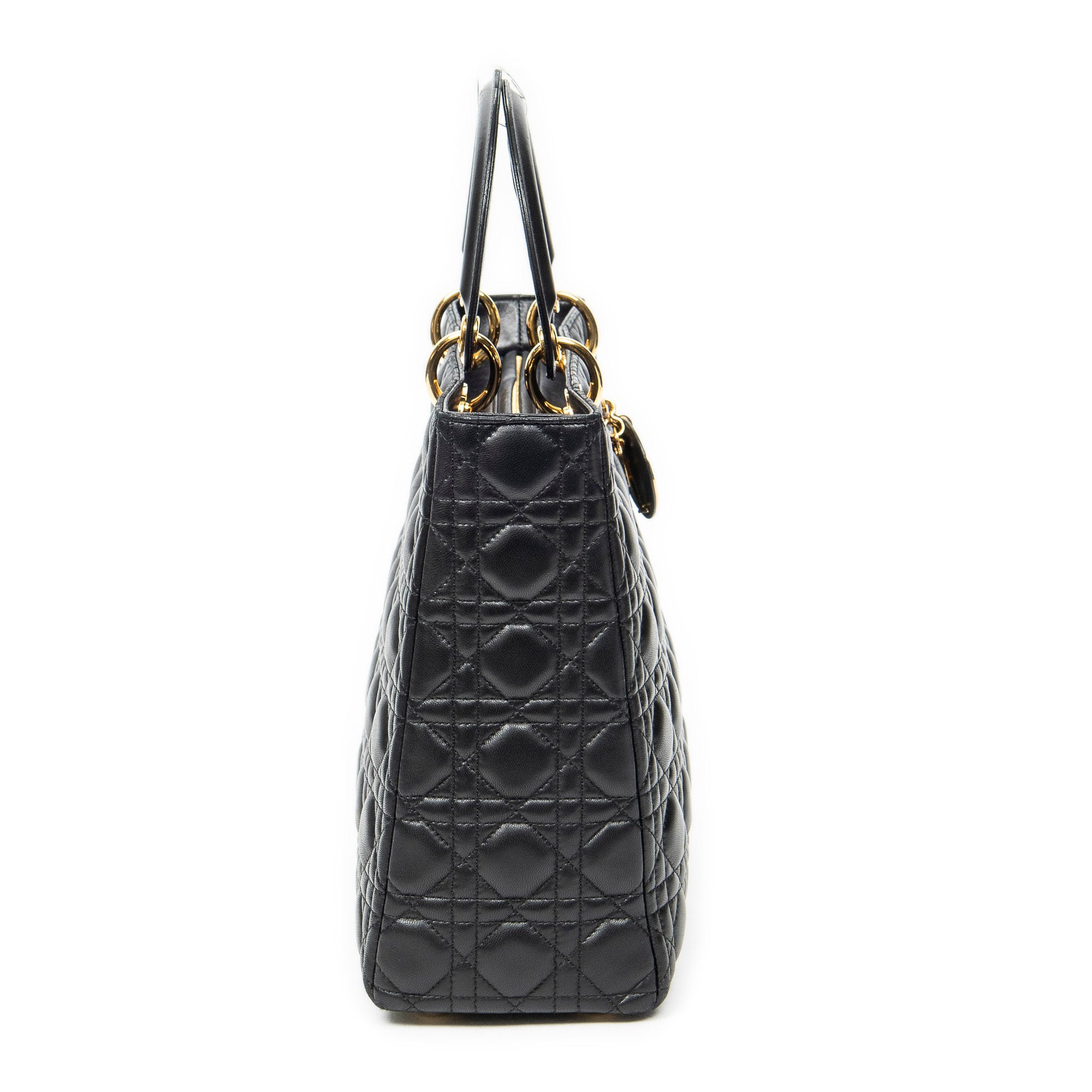 Sac à bandoulière Lady Dior grand modèle zippé en cuir d'agneau Cannage noir