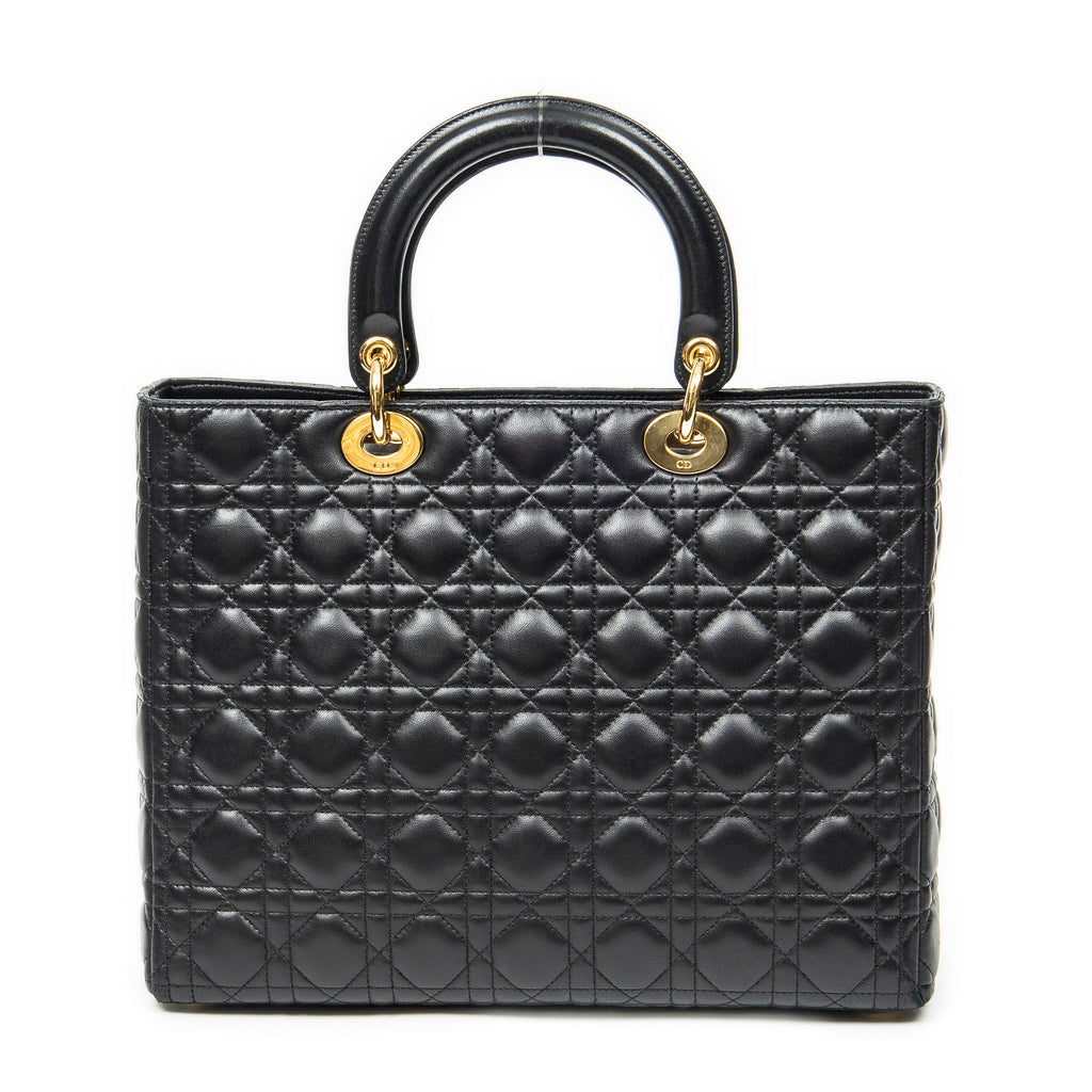 Sac à bandoulière Lady Dior grand modèle zippé en cuir d'agneau Cannage noir