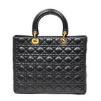 Sac à bandoulière Lady Dior grand modèle zippé en cuir d'agneau Cannage noir