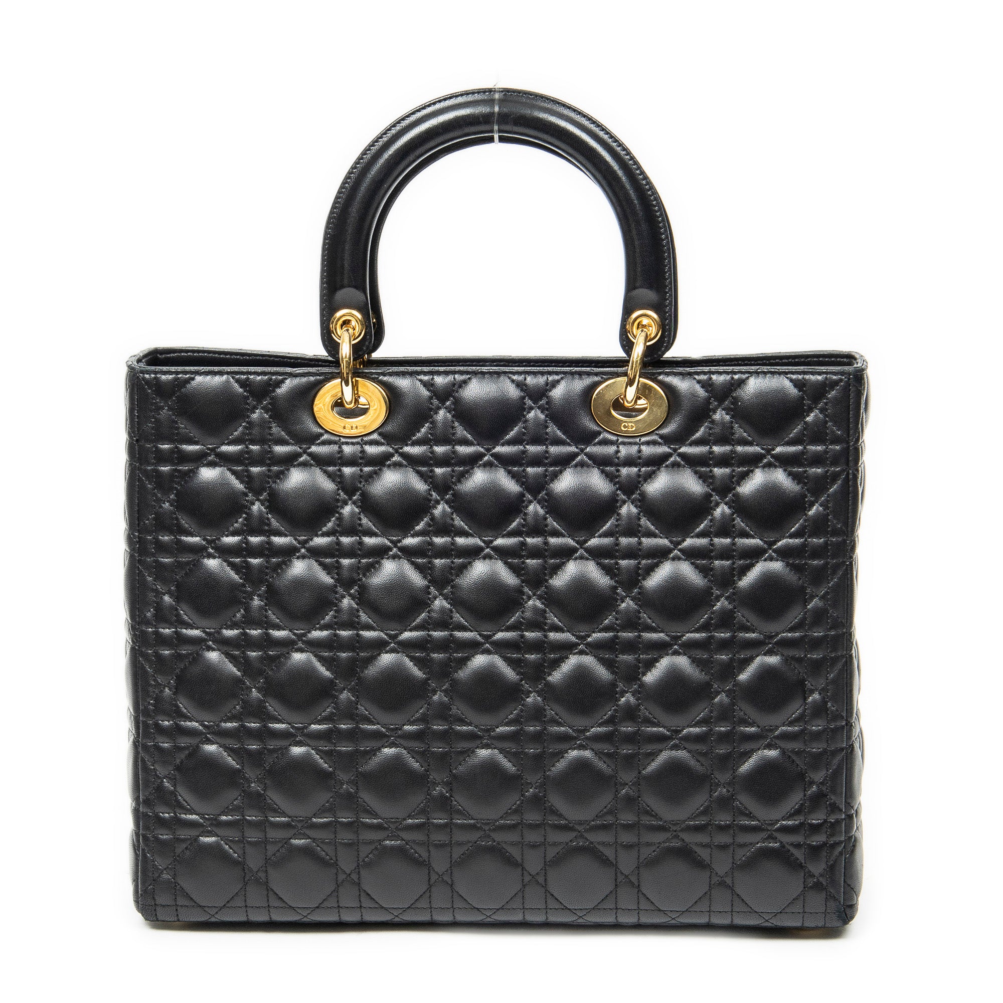 Sac à bandoulière Lady Dior grand modèle zippé en cuir d'agneau Cannage noir