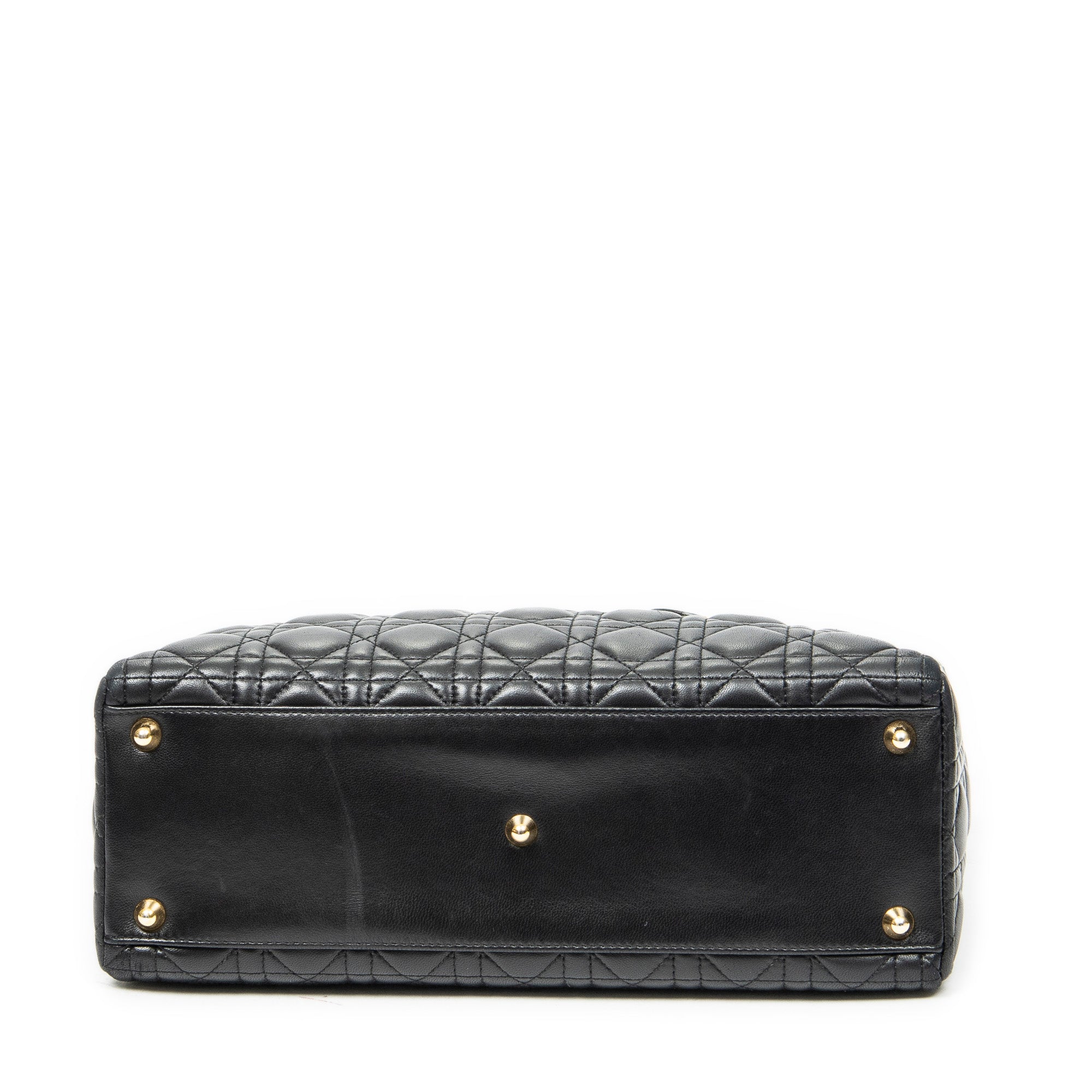 Sac à bandoulière Lady Dior grand modèle zippé en cuir d'agneau Cannage noir