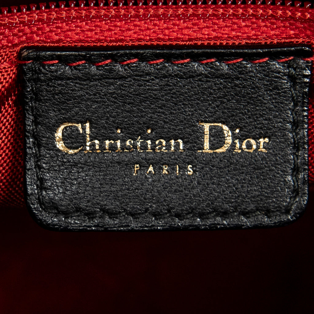 Sac à bandoulière Lady Dior grand modèle zippé en cuir d'agneau Cannage noir