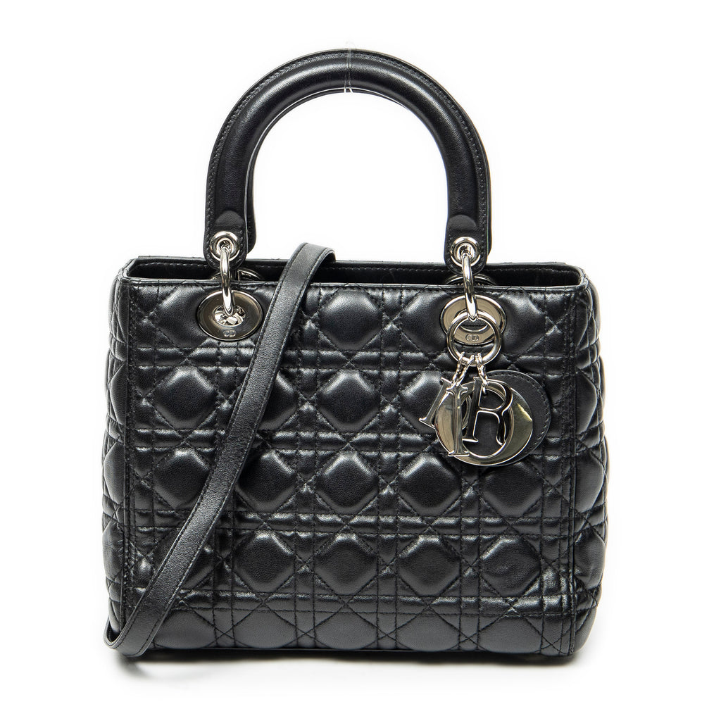 Sac bandoulière moyen Lady Dior Zip en cuir d'agneau Cannage noir