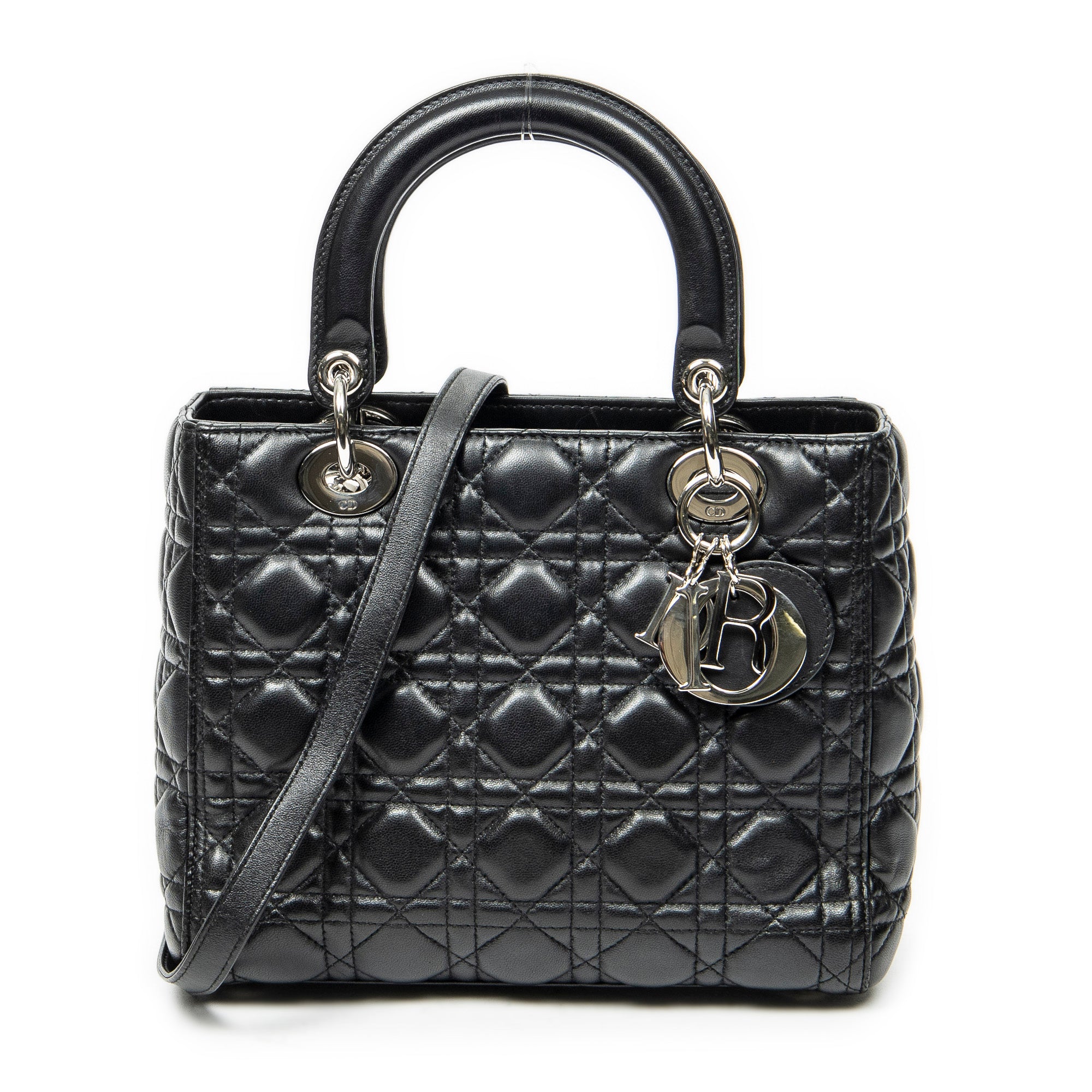 Sac bandoulière moyen Lady Dior Zip en cuir d'agneau Cannage noir