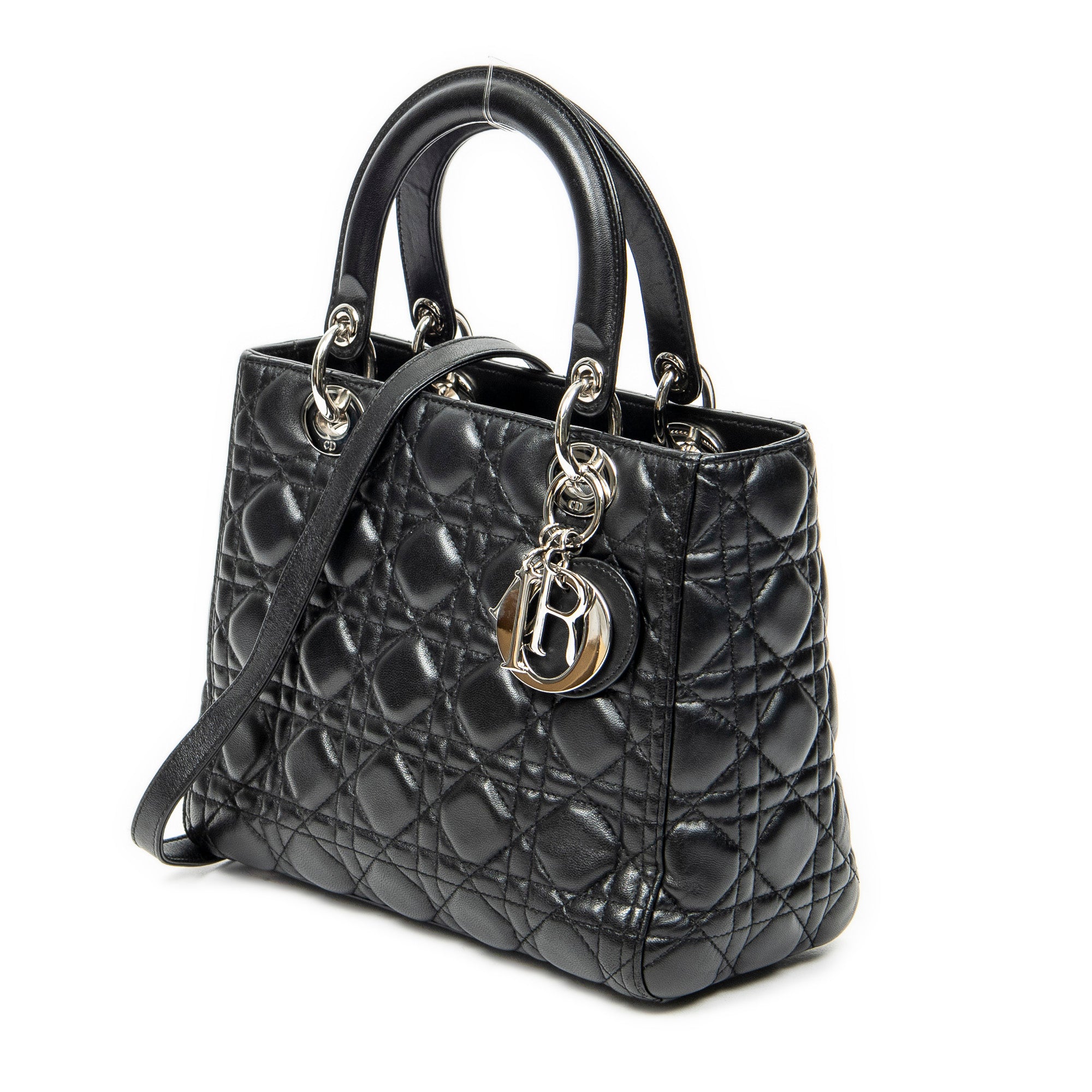 Sac bandoulière moyen Lady Dior Zip en cuir d'agneau Cannage noir