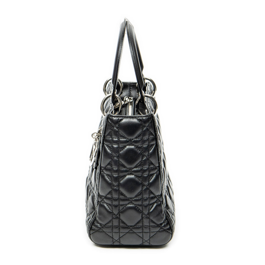 Sac bandoulière moyen Lady Dior Zip en cuir d'agneau Cannage noir