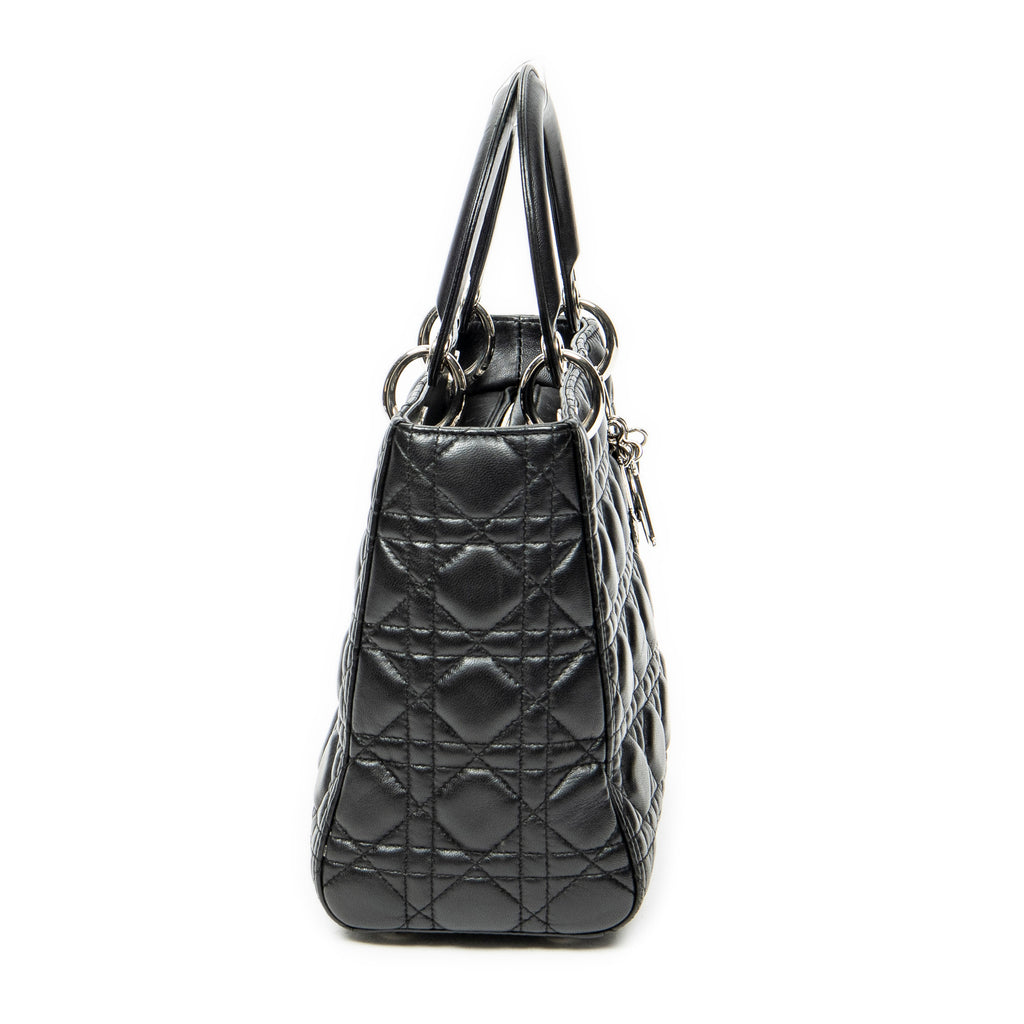 Sac bandoulière moyen Lady Dior Zip en cuir d'agneau Cannage noir