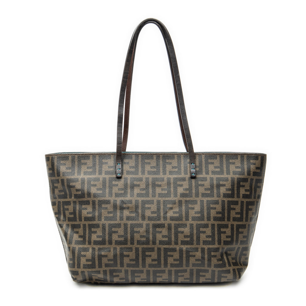 Shoulder Bag Roll Zip Tote Dark Brown Zucca Coated Canvas