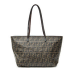 Shoulder Bag Roll Zip Tote Dark Brown Zucca Coated Canvas