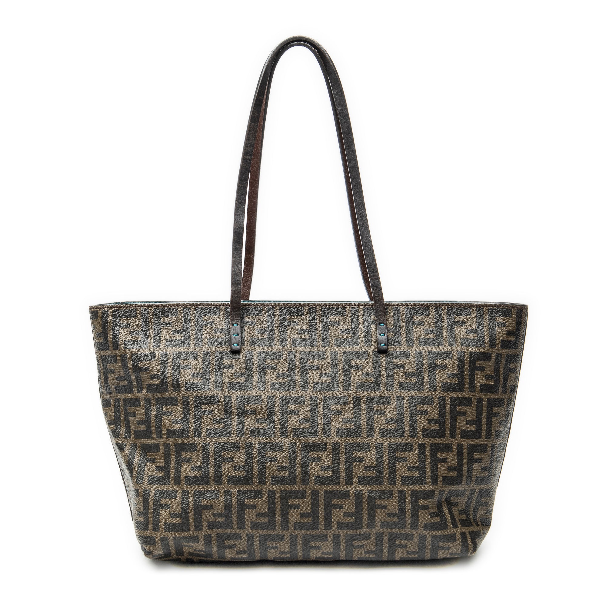 Shoulder Bag Roll Zip Tote Dark Brown Zucca Coated Canvas