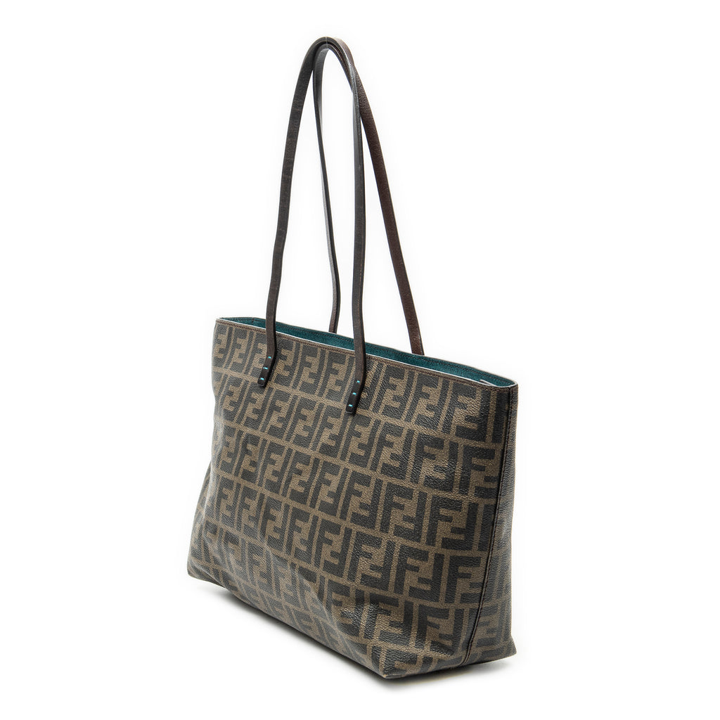 Shoulder Bag Roll Zip Tote Dark Brown Zucca Coated Canvas