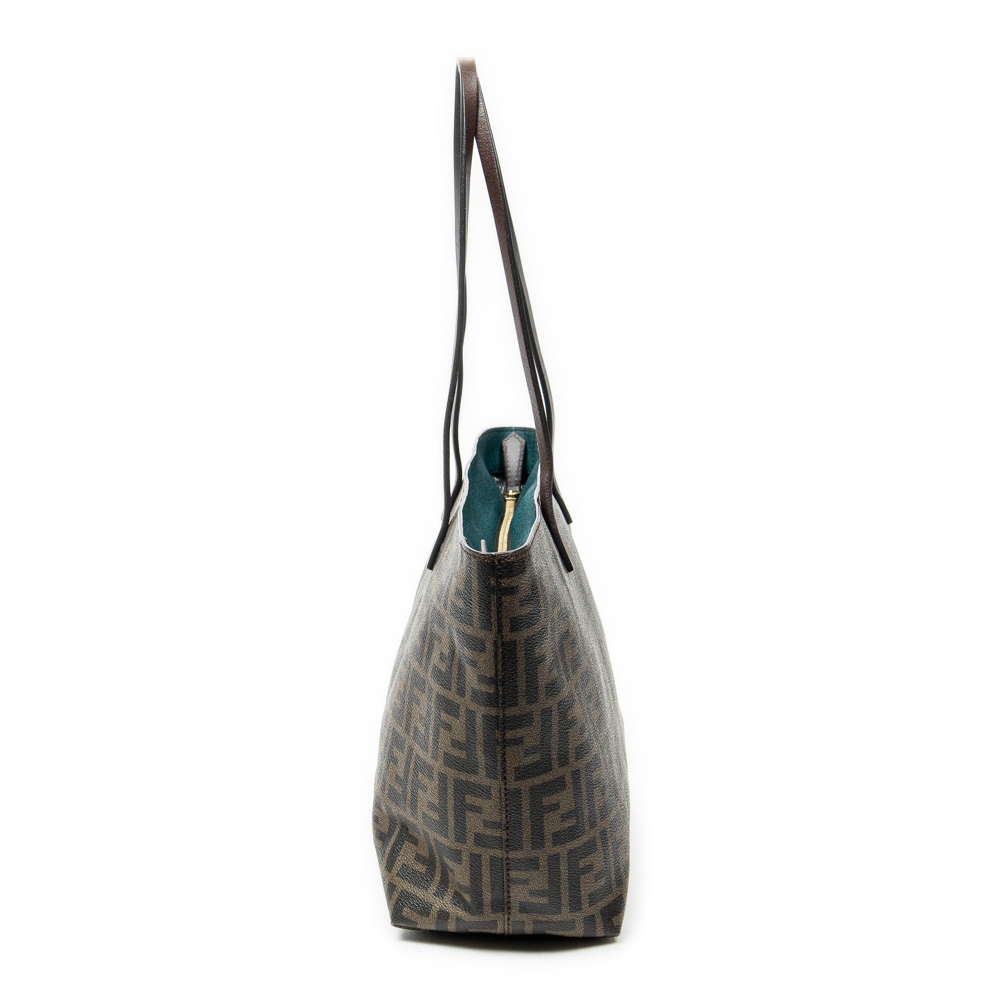 Shoulder Bag Roll Zip Tote Dark Brown Zucca Coated Canvas