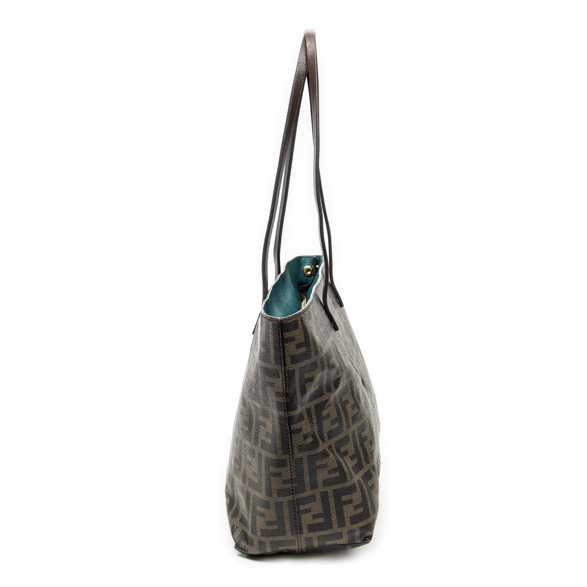 Shoulder Bag Roll Zip Tote Dark Brown Zucca Coated Canvas