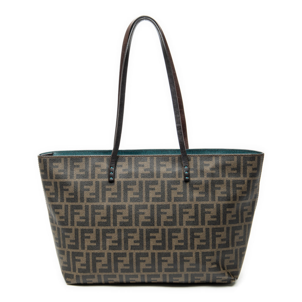 Shoulder Bag Roll Zip Tote Dark Brown Zucca Coated Canvas