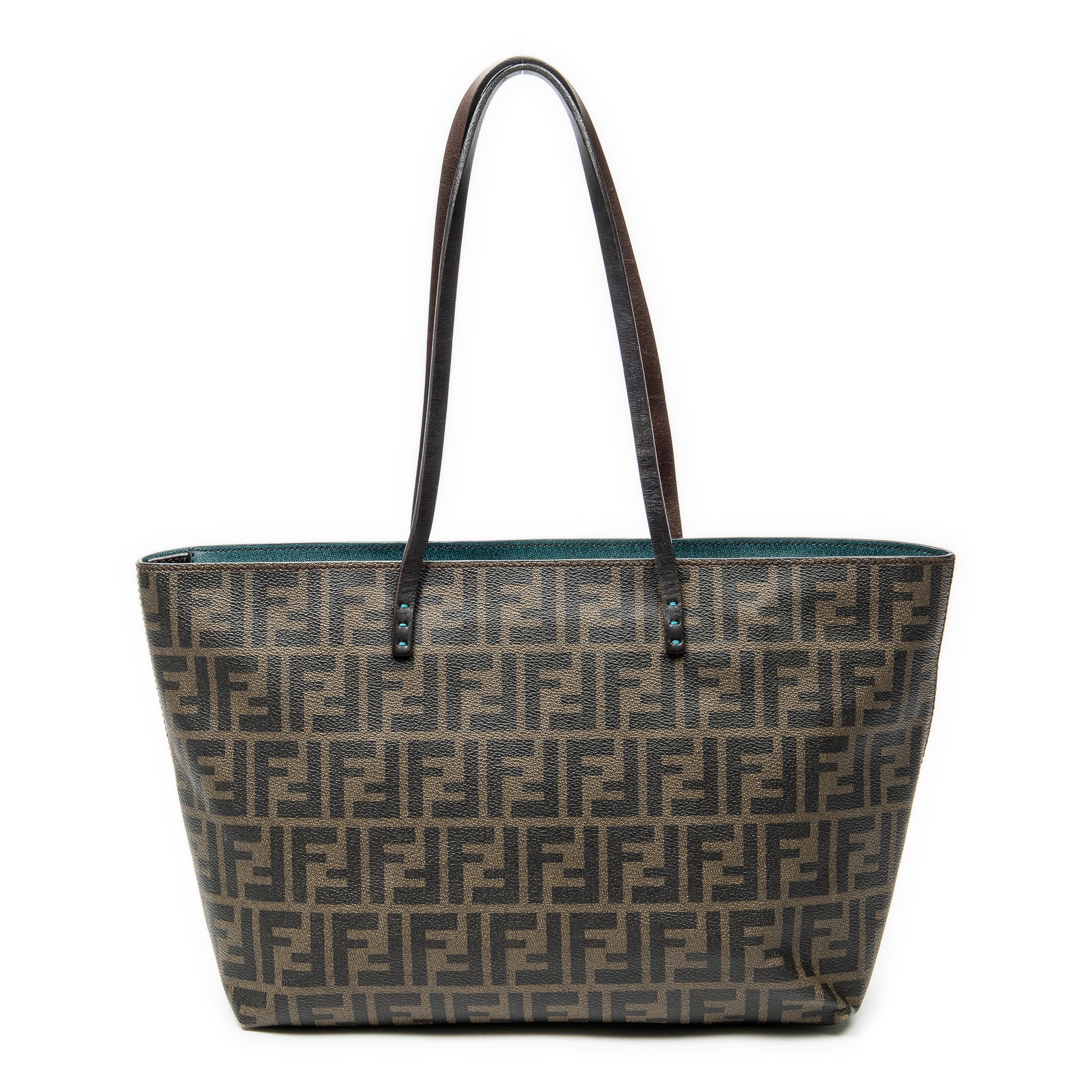 Shoulder Bag Roll Zip Tote Dark Brown Zucca Coated Canvas