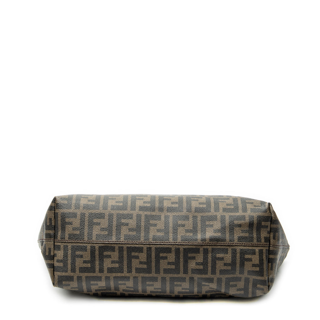 Shoulder Bag Roll Zip Tote Dark Brown Zucca Coated Canvas
