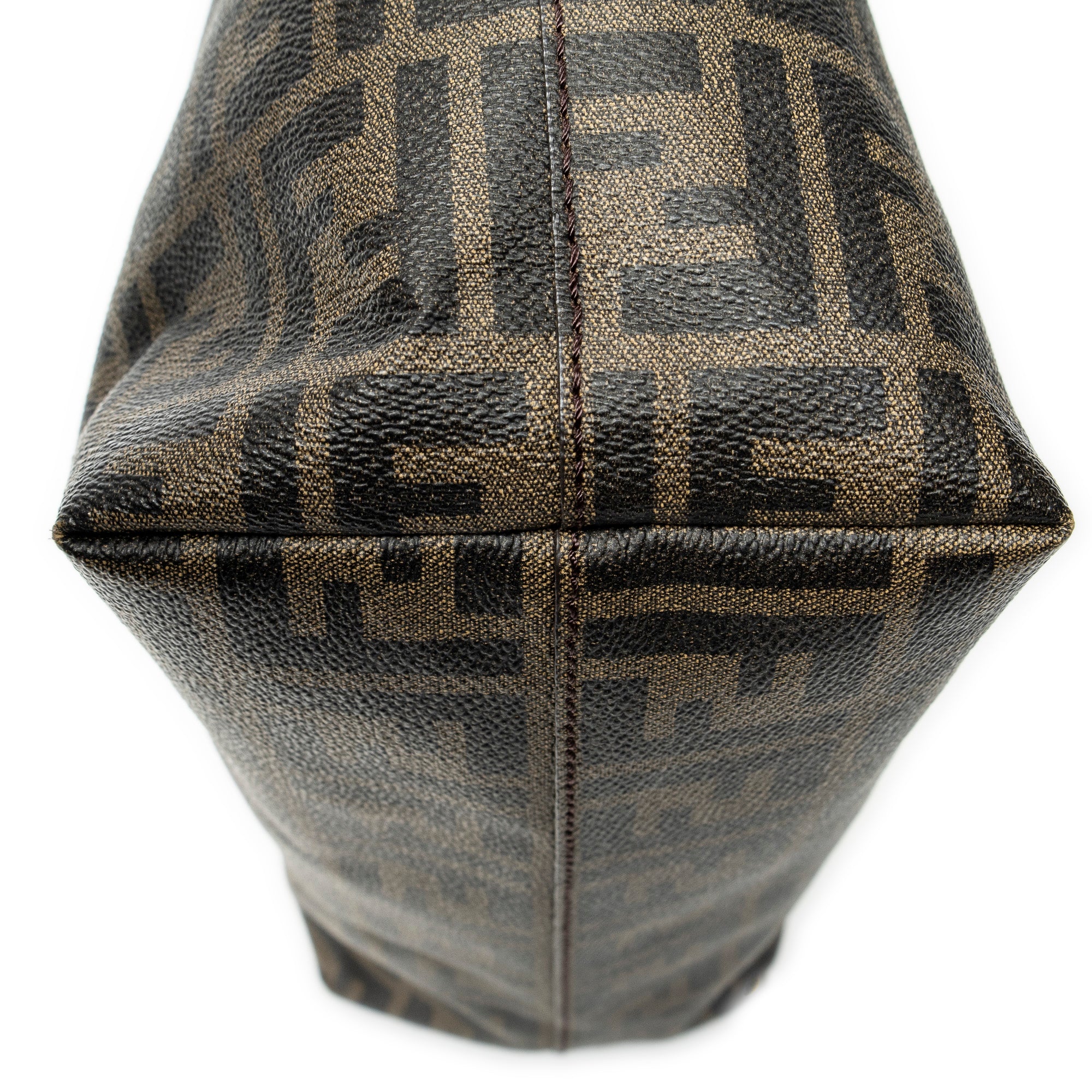 Shoulder Bag Roll Zip Tote Dark Brown Zucca Coated Canvas