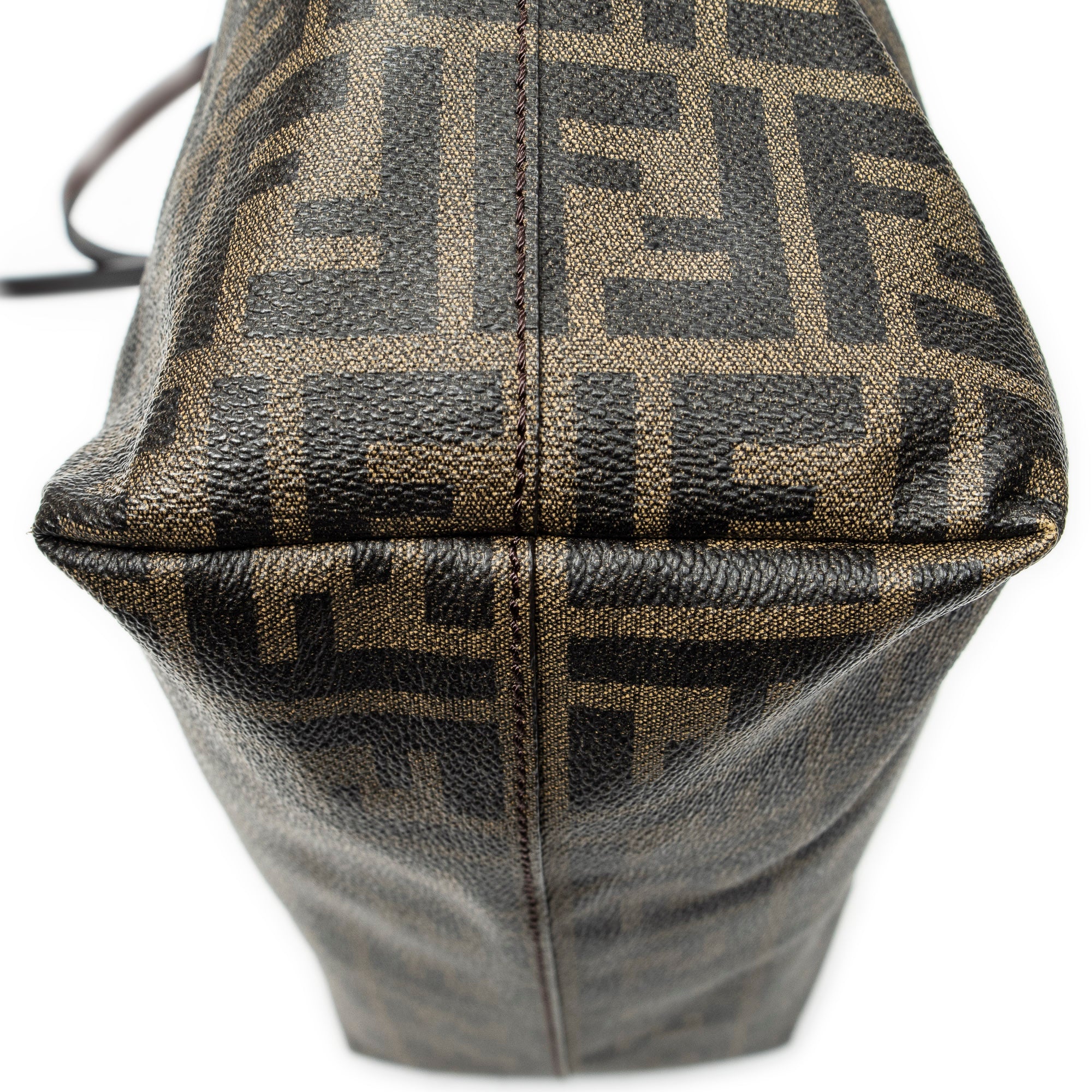 Shoulder Bag Roll Zip Tote Dark Brown Zucca Coated Canvas