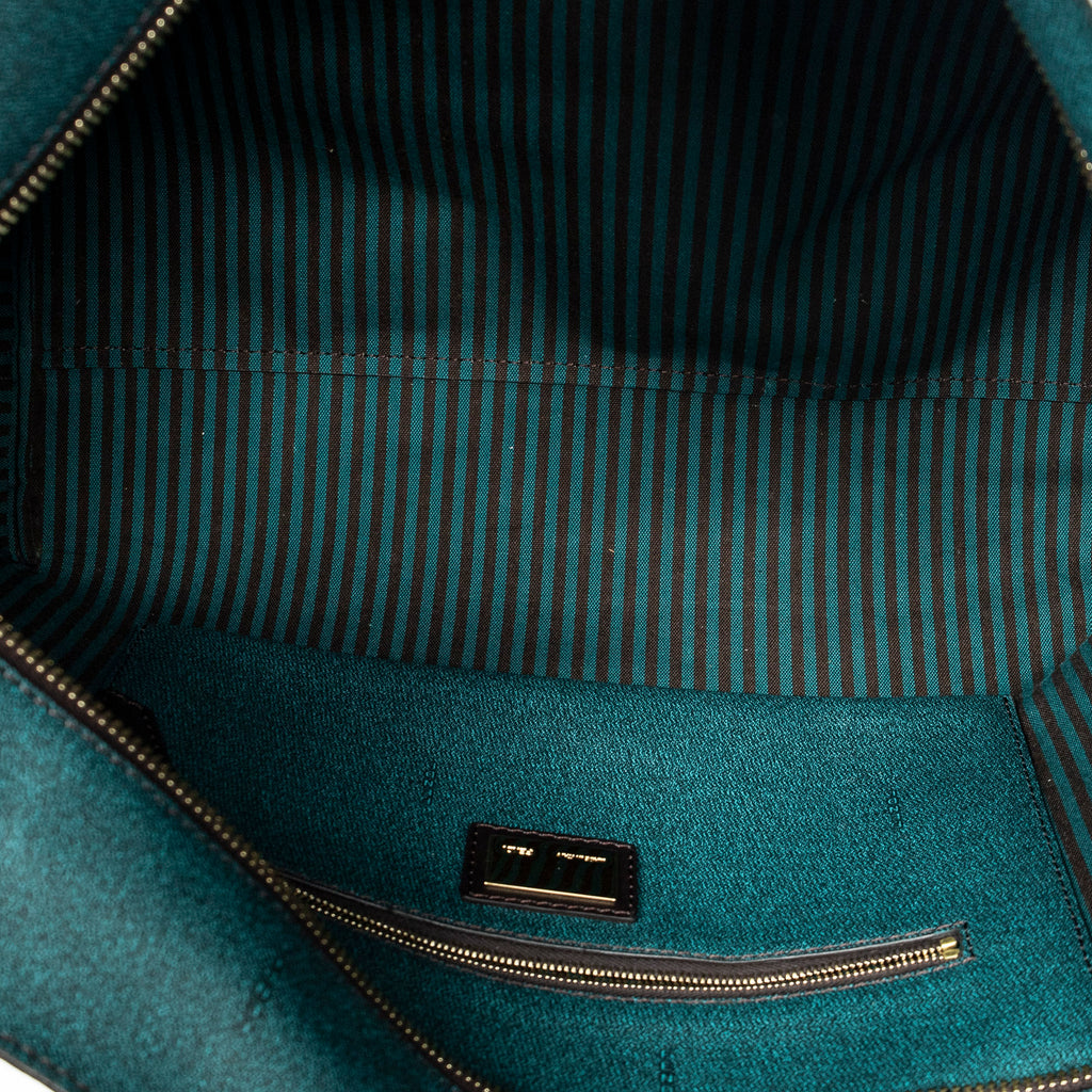 Shoulder Bag Roll Zip Tote Dark Brown Zucca Coated Canvas