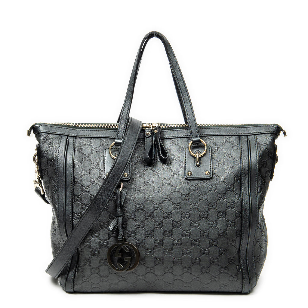 Shoulder Bag Large Charm Tote Black Guccissima Leather