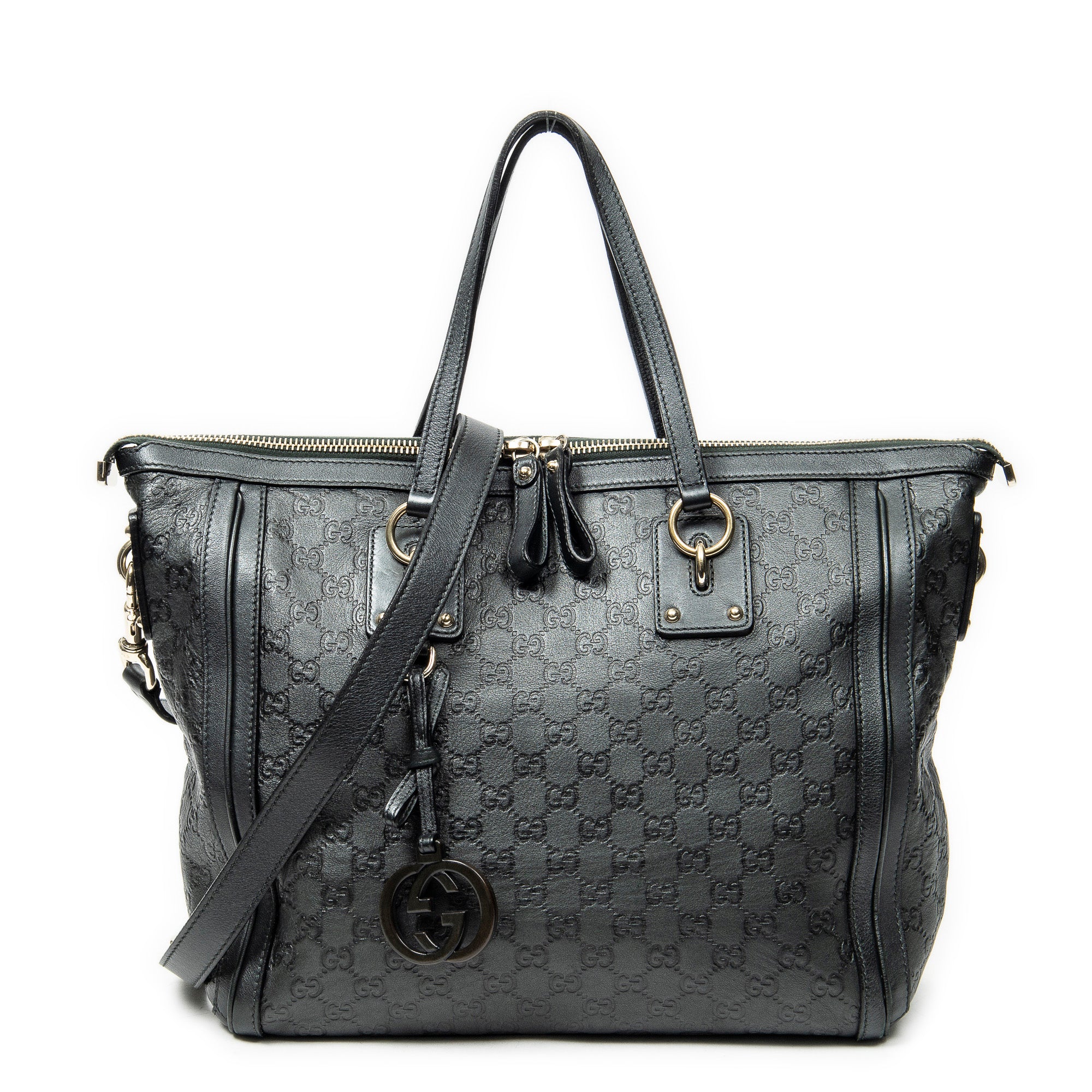 Shoulder Bag Large Charm Tote Black Guccissima Leather