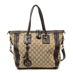 Shoulder Bag Medium Charm Top Handle Beige Monogrammed Canvas