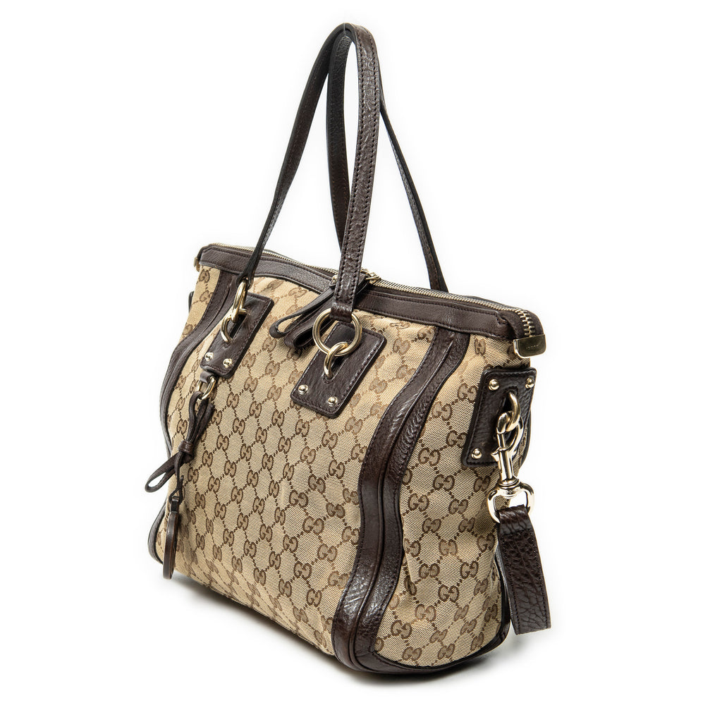 Shoulder Bag Medium Charm Top Handle Beige Monogrammed Canvas