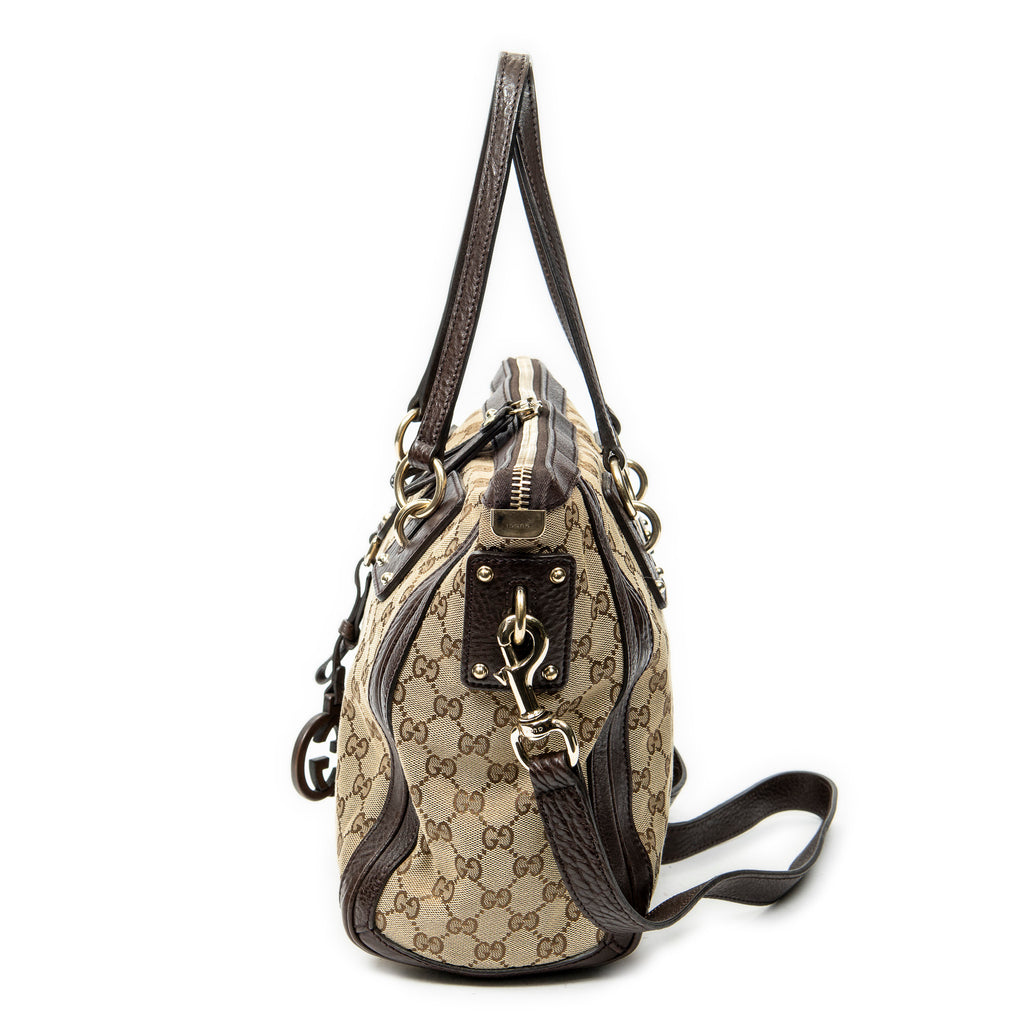 Shoulder Bag Medium Charm Top Handle Beige Monogrammed Canvas