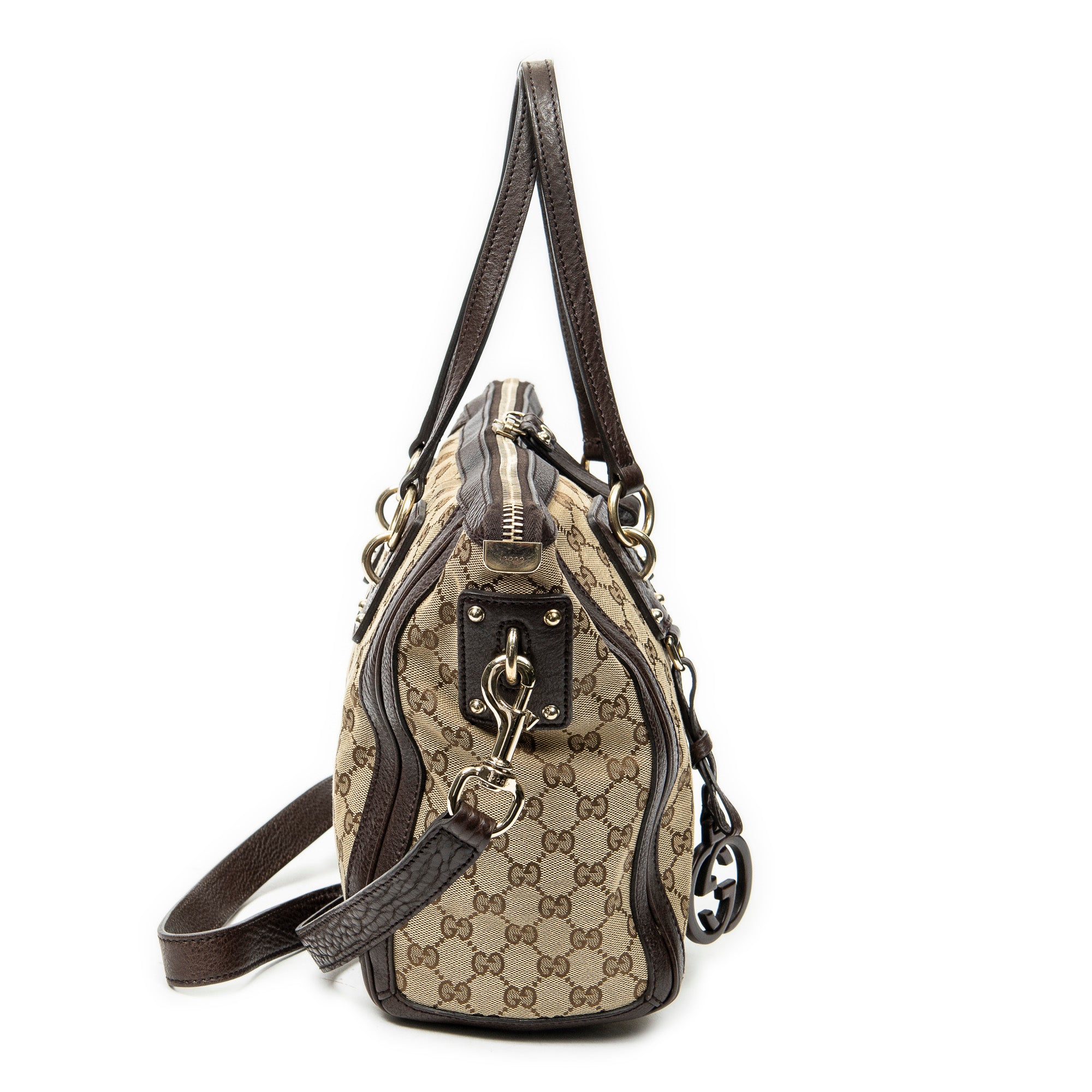 Shoulder Bag Medium Charm Top Handle Beige Monogrammed Canvas