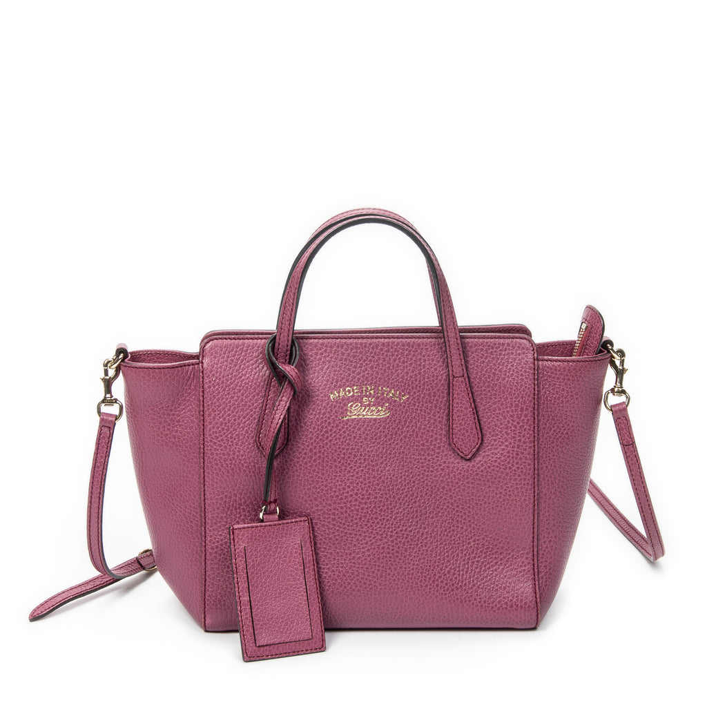 Sac bandoulière Mini Swing Tote en cuir de veau grainé rose