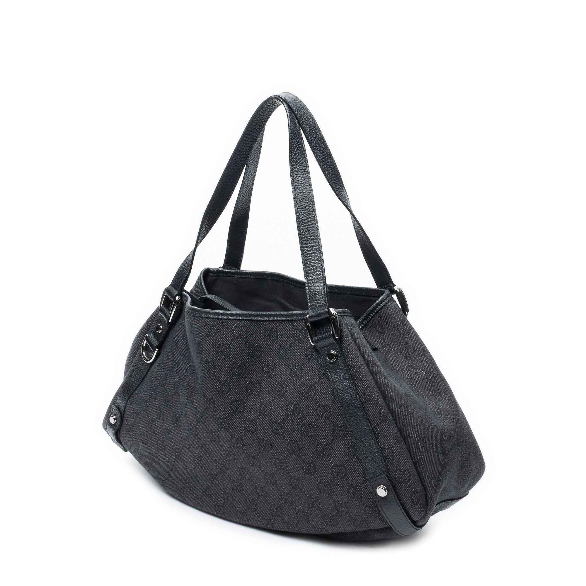 Shoulder Bag Abbey Hobo Diagonal Black Monogrammed Denim Canvas