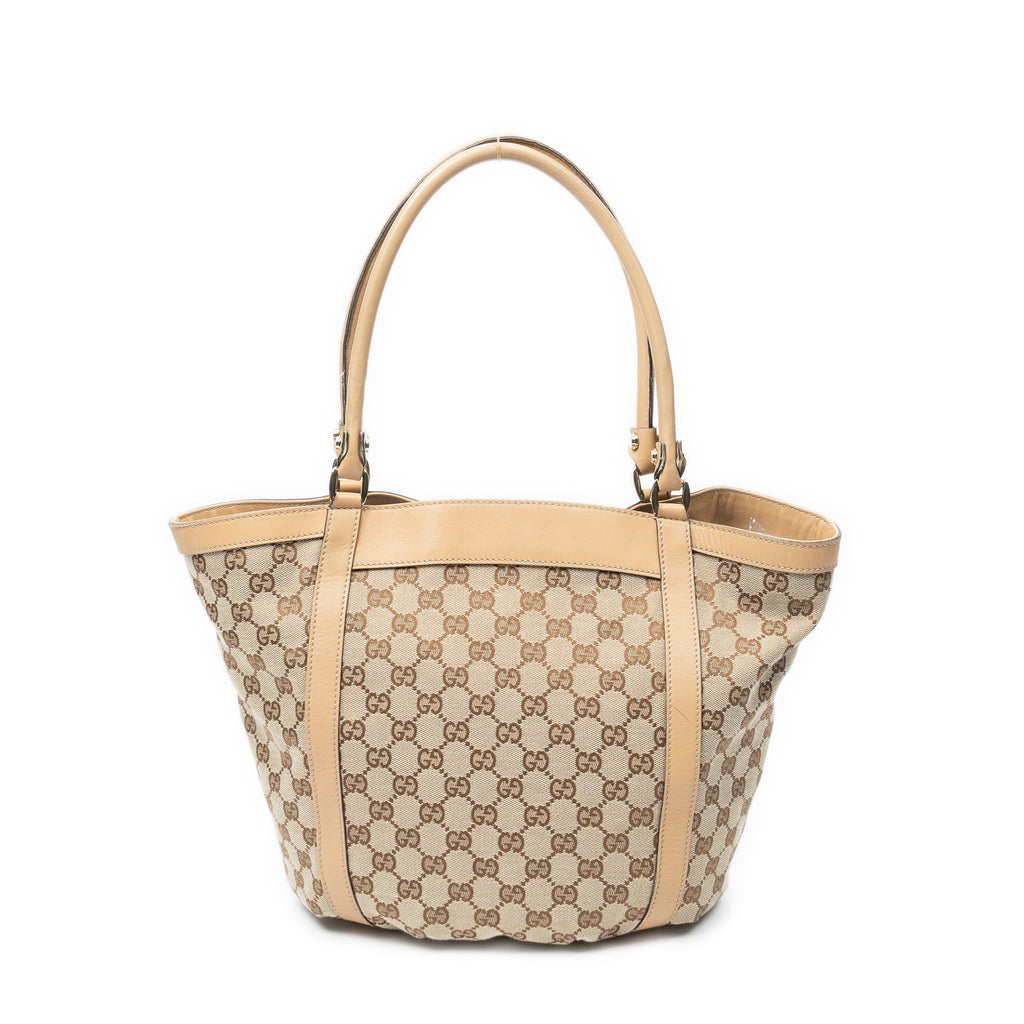 Shoulder Bag Medium D Ring Bucket Tote Beige Monogrammed Canvas