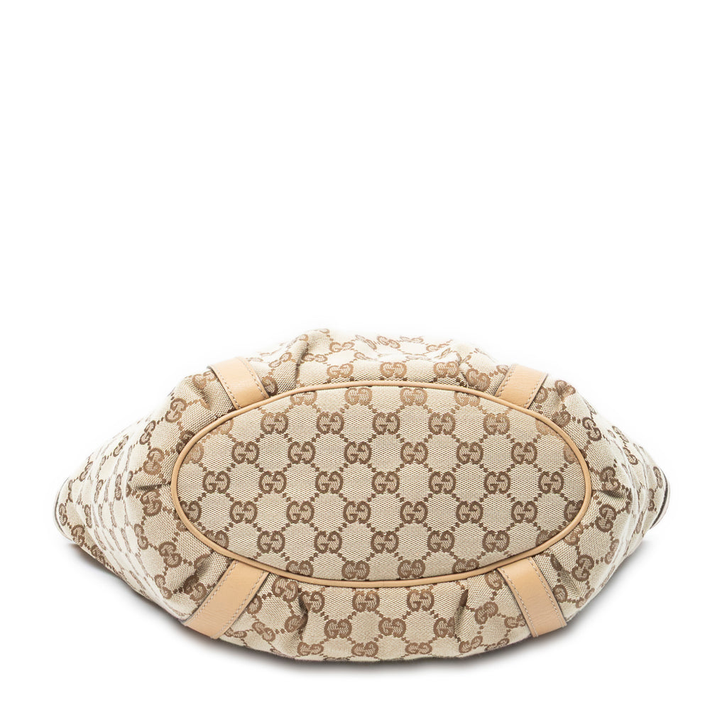 Shoulder Bag Medium D Ring Bucket Tote Beige Monogrammed Canvas