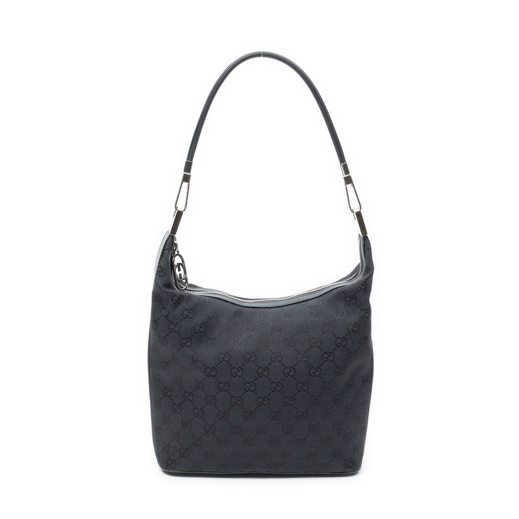 Shoulder Bag Zip Hobo Black Monogrammed Canvas