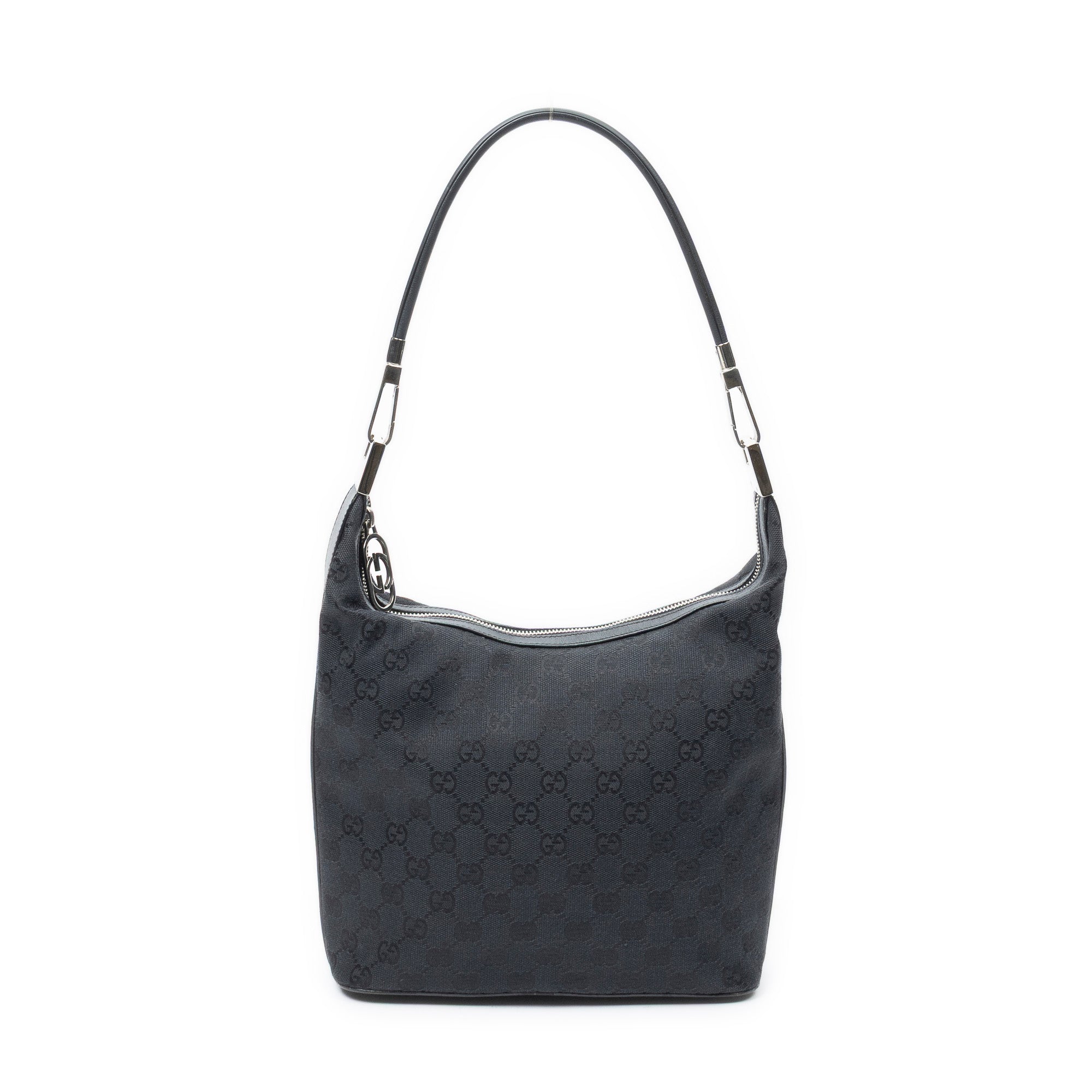 Shoulder Bag Zip Hobo Black Monogrammed Canvas