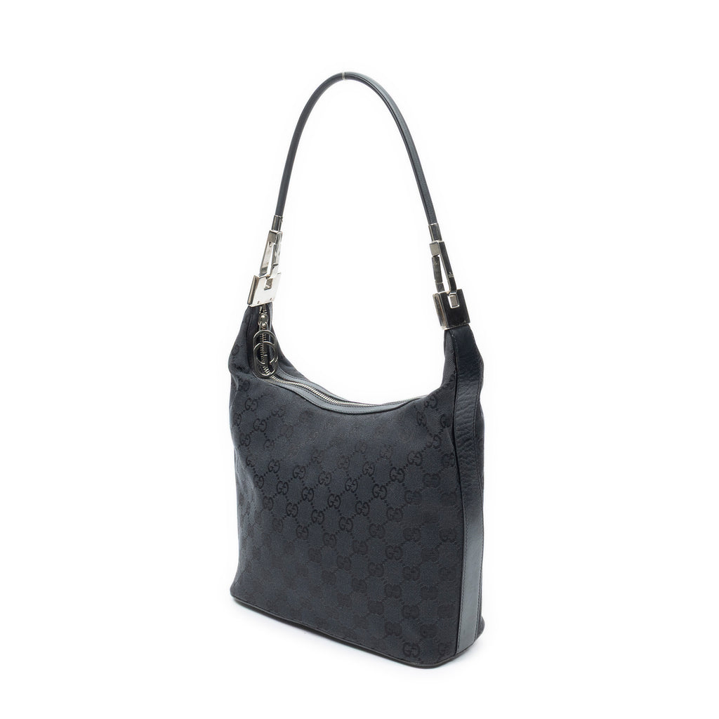 Shoulder Bag Zip Hobo Black Monogrammed Canvas