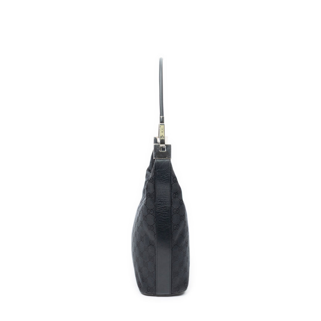 Shoulder Bag Zip Hobo Black Monogrammed Canvas