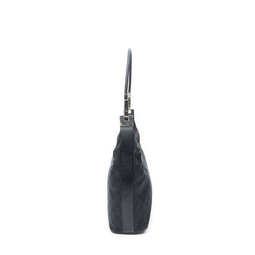 Shoulder Bag Zip Hobo Black Monogrammed Canvas