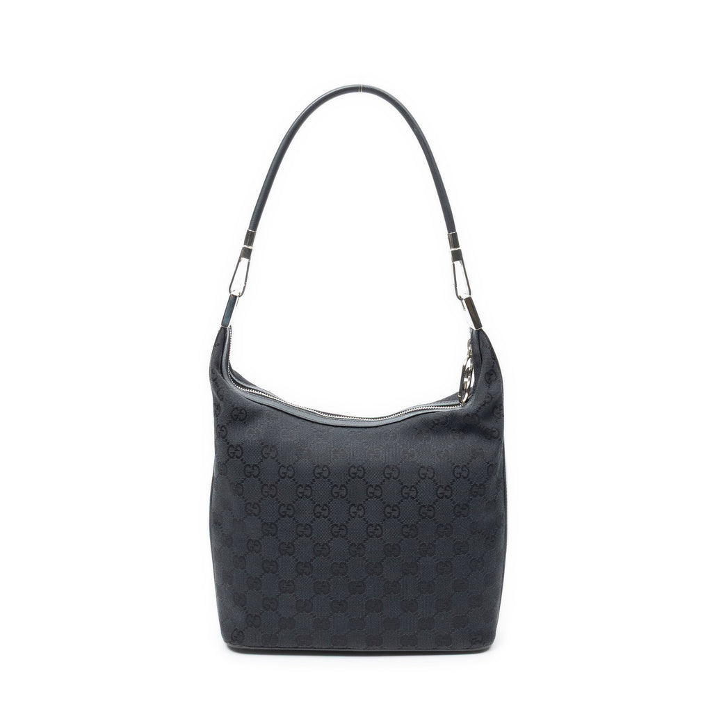 Shoulder Bag Zip Hobo Black Monogrammed Canvas