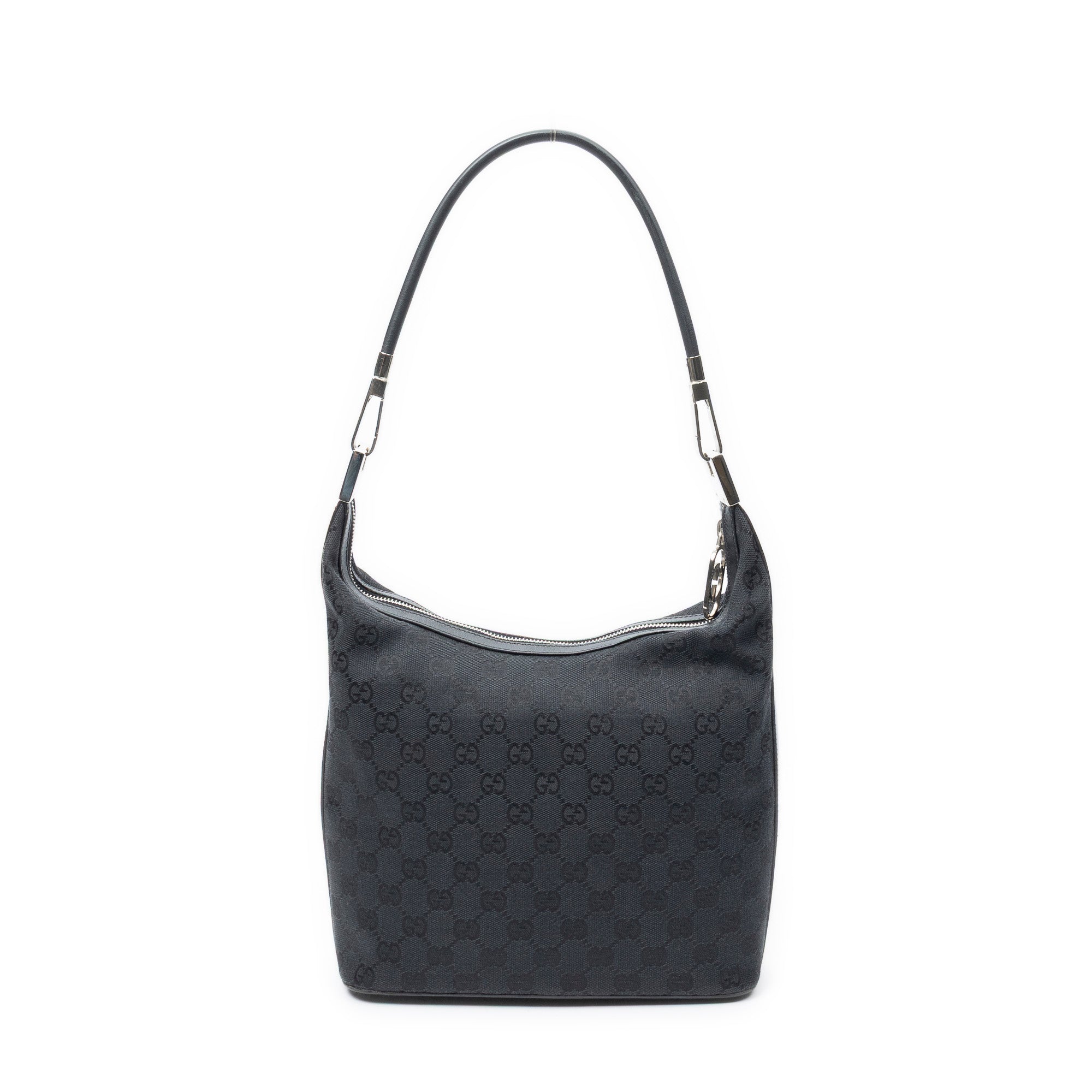 Shoulder Bag Zip Hobo Black Monogrammed Canvas