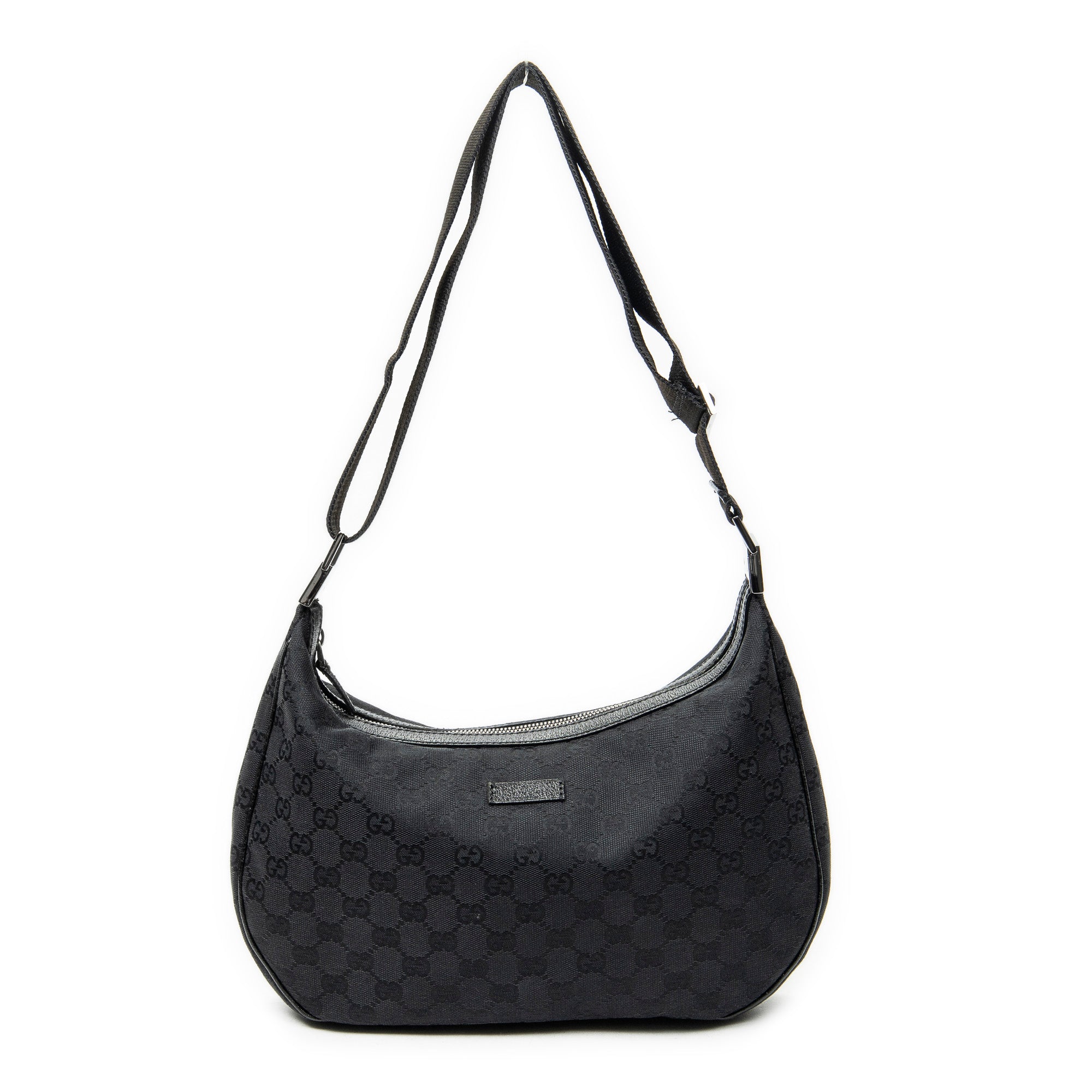 Shoulder Bag Round Zip Messenger Black Monogrammed Canvas