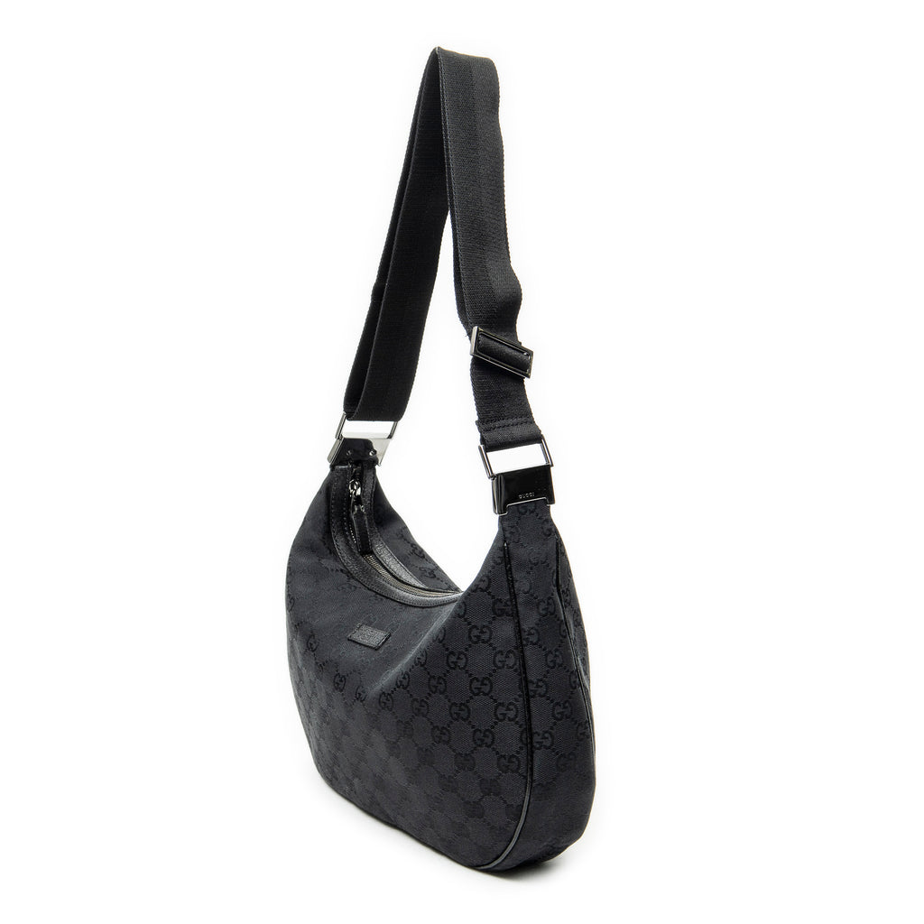Shoulder Bag Round Zip Messenger Black Monogrammed Canvas