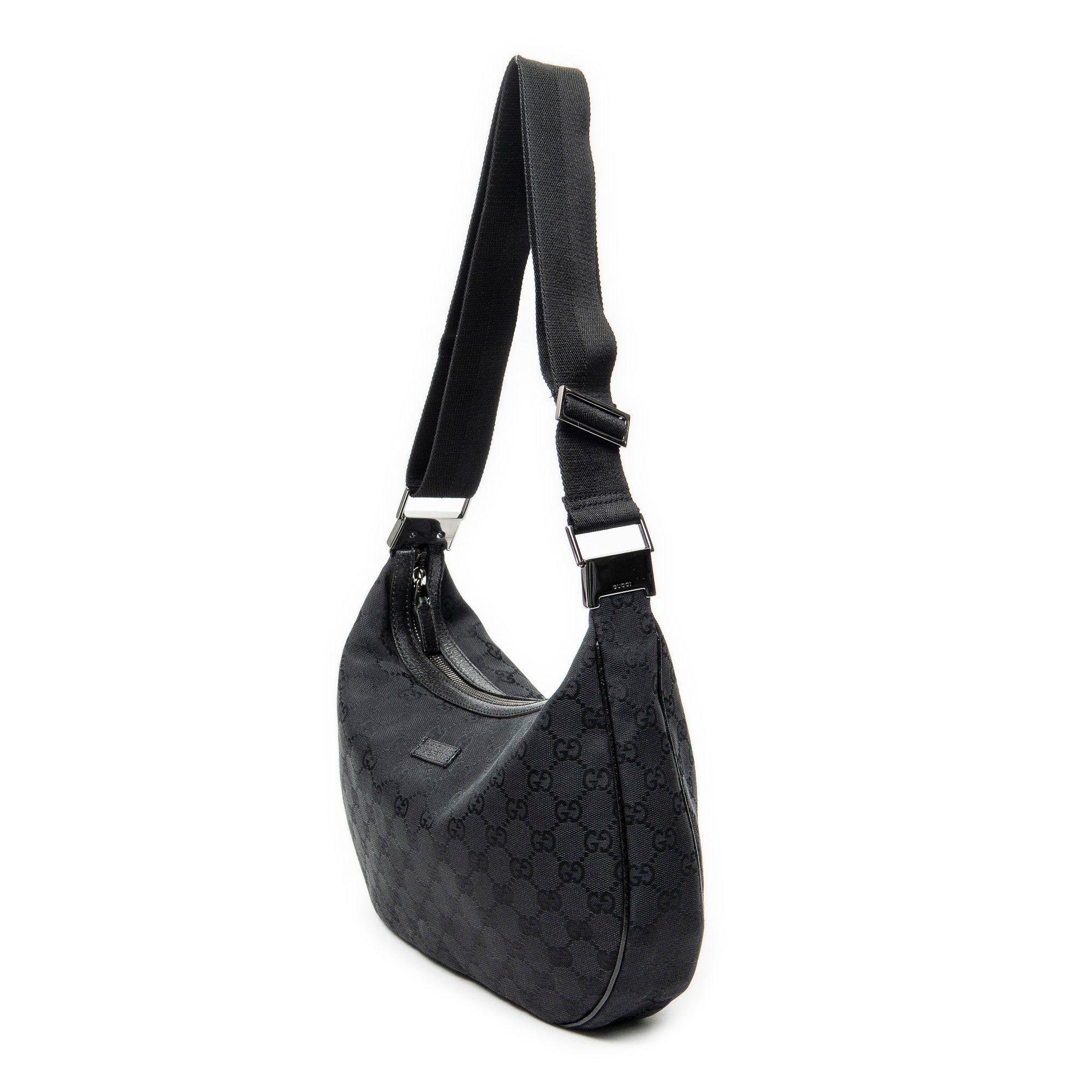 Shoulder Bag Round Zip Messenger Black Monogrammed Canvas