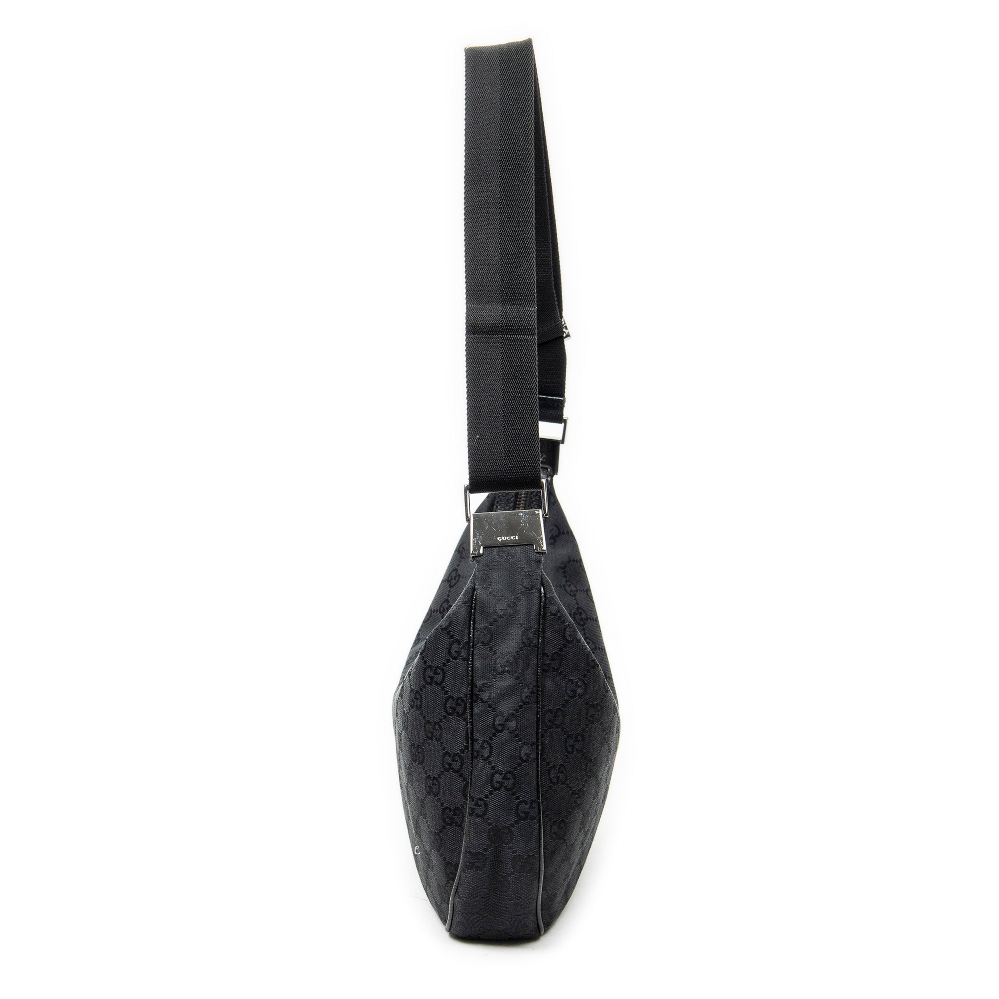 Shoulder Bag Round Zip Messenger Black Monogrammed Canvas