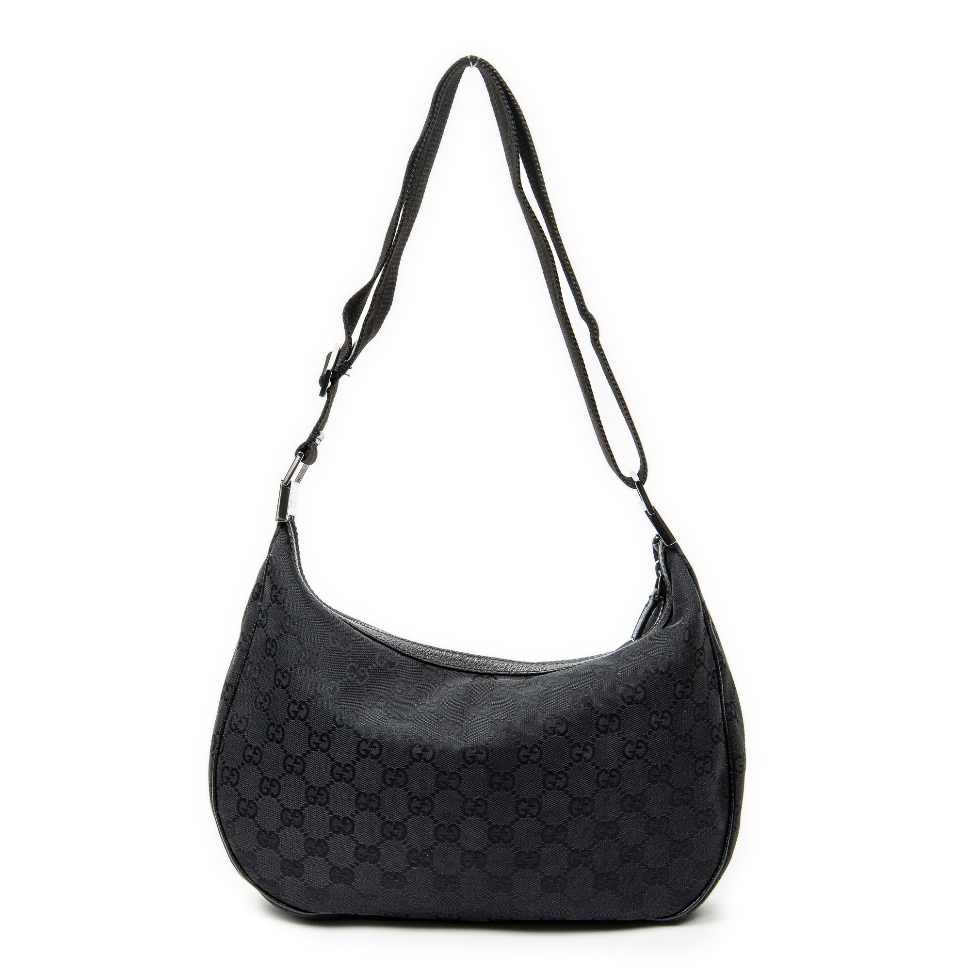 Shoulder Bag Round Zip Messenger Black Monogrammed Canvas